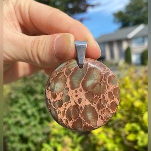 Leopard Skin Jasper Round Pendant Necklace